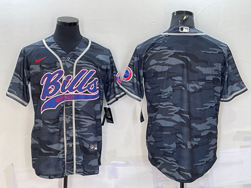 Men's Buffalo Bills Blank Gray Camo With Patch Cool Base Stitched Baseball Jersey